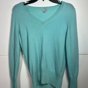 Halogen 100% Cashmere V-Neck Sweater Aqua Blue Soft Knit